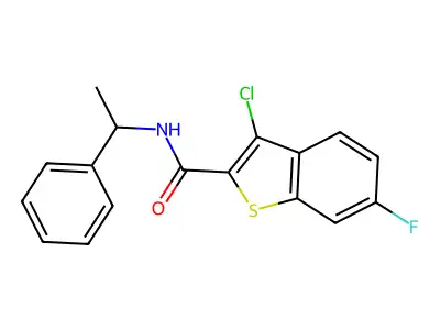 3-chloro-6-fluoro-N-(1-phenylethyl)-1-benzothiophene-2-carboxamide structure