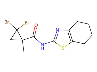 2,2-dibromo-1-methyl-N-(4,5,6,7-tetrahydro-1,3-benzothiazol-2-yl)cyclopropanecarboxamide structure
