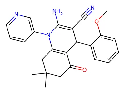 2-amino-4-(2-methoxyphenyl)-7,7-dimethyl-5-oxo-1-(3-pyridinyl)-1,4,5,6,7,8-hexahydro-3-quinolinecarbonitrile structure