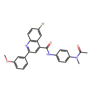 N-[4-[acetyl(methyl)amino]phenyl]-6-bromo-2-(3-methoxyphenyl)quinoline-4-carboxamide structure