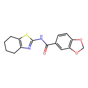 N-(4,5,6,7-tetrahydro-1,3-benzothiazol-2-yl)-1,3-benzodioxole-5-carboxamide structure