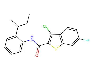 N-(2-butan-2-ylphenyl)-3-chloro-6-fluoro-1-benzothiophene-2-carboxamide structure