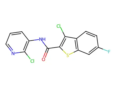 3-chloro-N-(2-chloropyridin-3-yl)-6-fluoro-1-benzothiophene-2-carboxamide structure