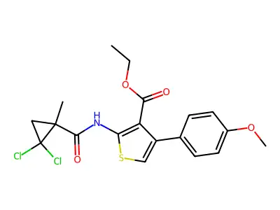 ethyl 2-[(2,2-dichloro-1-methylcyclopropanecarbonyl)amino]-4-(4-methoxyphenyl)thiophene-3-carboxylate structure