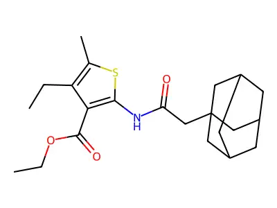 Ethyl 2-[(1-adamantylacetyl)amino]-4-ethyl-5-methyl-3-thiophenecarboxylate structure