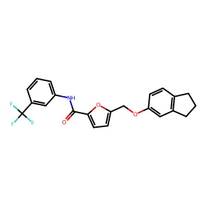 5-(2,3-dihydro-1H-inden-5-yloxymethyl)-N-[3-(trifluoromethyl)phenyl]furan-2-carboxamide structure