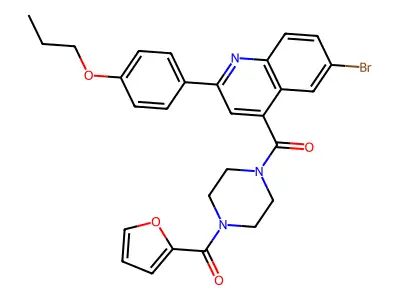 [4-[6-bromo-2-(4-propoxyphenyl)quinoline-4-carbonyl]piperazin-1-yl]-(furan-2-yl)methanone structure