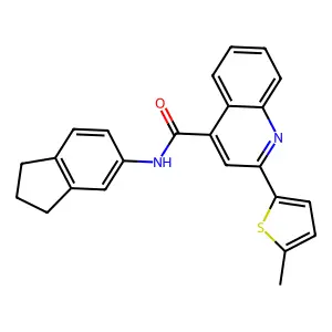 N-(2,3-dihydro-1H-inden-5-yl)-2-(5-methylthiophen-2-yl)quinoline-4-carboxamide structure