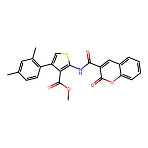 methyl 4-(2,4-dimethylphenyl)-2-[(2-oxochromene-3-carbonyl)amino]thiophene-3-carboxylate structure