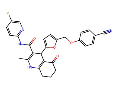 N-(5-bromopyridin-2-yl)-4-[5-[(4-cyanophenoxy)methyl]furan-2-yl]-2-methyl-5-oxo-4,6,7,8-tetrahydro-1H-quinoline-3-carboxamide structure