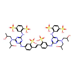 2-[[4-[bis(2-hydroxypropyl)amino]-6-[4-[2-[4-[[4-[bis(2-hydroxypropyl)amino]-6-(2,5-disulfoanilino)-1,3,5-triazin-2-yl]amino]-2-sulfophenyl]ethenyl]-3-sulfoanilino]-1,3,5-triazin-2-yl]amino]benzene-1,4-disulfonic acid structure