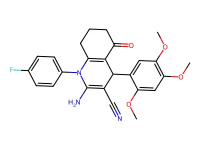 2-amino-1-(4-fluorophenyl)-5-oxo-4-(2,4,5-trimethoxyphenyl)-1,4,5,6,7,8-hexahydro-3-quinolinecarbonitrile structure