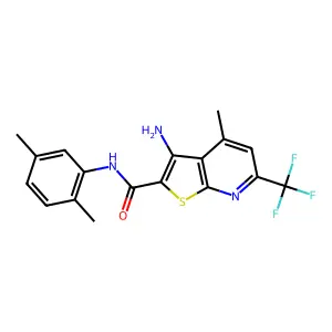 3-amino-N-(2,5-dimethylphenyl)-4-methyl-6-(trifluoromethyl)thieno[2,3-b]pyridine-2-carboxamide structure
