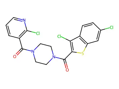 (2-chloropyridin-3-yl)-[4-(3,6-dichloro-1-benzothiophene-2-carbonyl)piperazin-1-yl]methanone structure