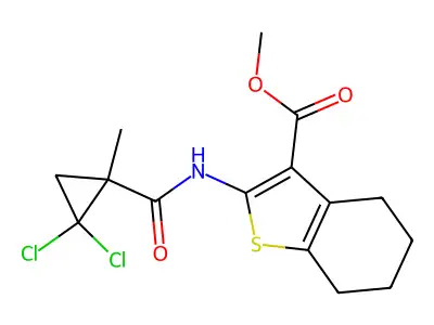 methyl 2-{[(2,2-dichloro-1-methylcyclopropyl)carbonyl]amino}-4,5,6,7-tetrahydro-1-benzothiophene-3-carboxylate structure