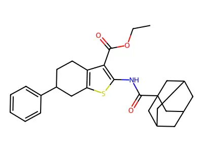 ethyl 2-(adamantane-1-carbonylamino)-6-phenyl-4,5,6,7-tetrahydro-1-benzothiophene-3-carboxylate structure