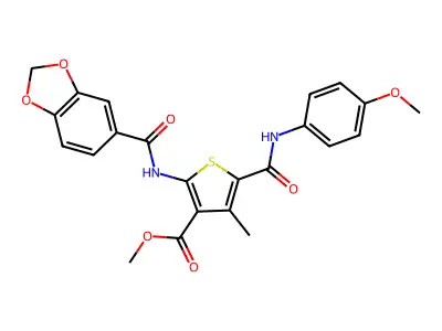 methyl 2-(1,3-benzodioxole-5-carbonylamino)-5-[(4-methoxyphenyl)carbamoyl]-4-methylthiophene-3-carboxylate structure