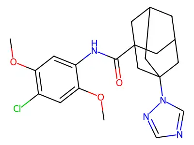 N-(4-chloro-2,5-dimethoxyphenyl)-3-(1,2,4-triazol-1-yl)adamantane-1-carboxamide structure