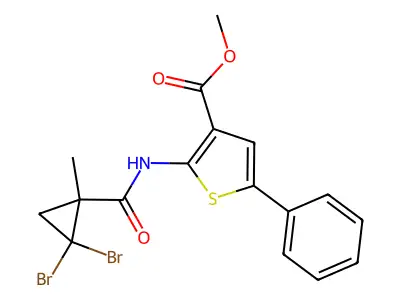 methyl 2-[(2,2-dibromo-1-methylcyclopropanecarbonyl)amino]-5-phenylthiophene-3-carboxylate structure