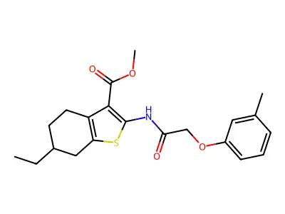 methyl 6-ethyl-2-{[(3-methylphenoxy)acetyl]amino}-4,5,6,7-tetrahydro-1-benzothiophene-3-carboxylate structure