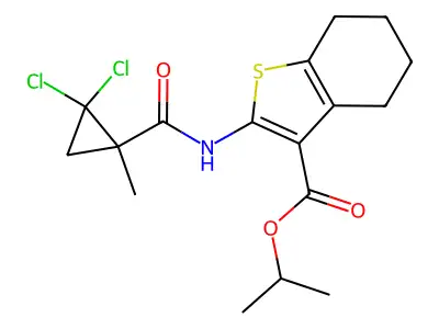 isopropyl 2-{[(2,2-dichloro-1-methylcyclopropyl)carbonyl]amino}-4,5,6,7-tetrahydro-1-benzothiophene-3-carboxylate structure