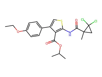 isopropyl 2-{[(2,2-dichloro-1-methylcyclopropyl)carbonyl]amino}-4-(4-ethoxyphenyl)-3-thiophenecarboxylate structure