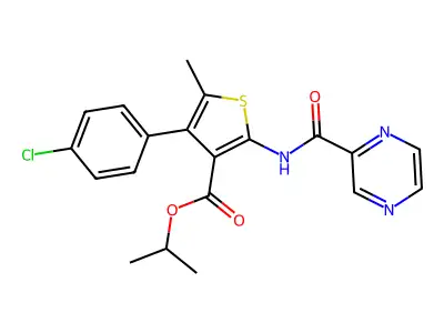 Propan-2-yl 4-(4-chlorophenyl)-5-methyl-2-(pyrazine-2-carbonylamino)thiophene-3-carboxylate structure