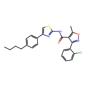 N-[4-(4-butylphenyl)-1,3-thiazol-2-yl]-3-(2-chlorophenyl)-5-methyl-1,2-oxazole-4-carboxamide structure