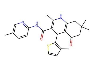 2,7,7-trimethyl-N-(5-methylpyridin-2-yl)-4-(3-methylthiophen-2-yl)-5-oxo-1,4,6,8-tetrahydroquinoline-3-carboxamide structure