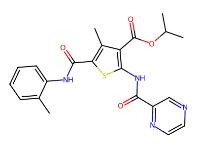 propan-2-yl 4-methyl-5-[(2-methylphenyl)carbamoyl]-2-(pyrazine-2-carbonylamino)thiophene-3-carboxylate structure