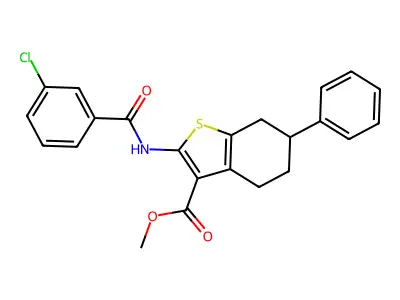 methyl 2-[(3-chlorobenzoyl)amino]-6-phenyl-4,5,6,7-tetrahydro-1-benzothiophene-3-carboxylate structure