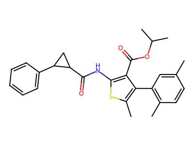 propan-2-yl 4-(2,5-dimethylphenyl)-5-methyl-2-[(2-phenylcyclopropanecarbonyl)amino]thiophene-3-carboxylate structure