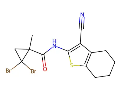 2,2-dibromo-N-(3-cyano-4,5,6,7-tetrahydro-1-benzothiophen-2-yl)-1-methylcyclopropane-1-carboxamide structure