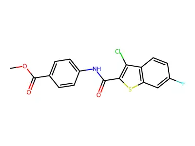 Methyl 4-{[(3-chloro-6-fluoro-1-benzothiophen-2-yl)carbonyl]amino}benzoate structure