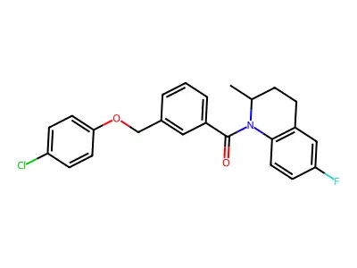 [3-[(4-chlorophenoxy)methyl]phenyl]-(6-fluoro-2-methyl-3,4-dihydro-2H-quinolin-1-yl)methanone structure