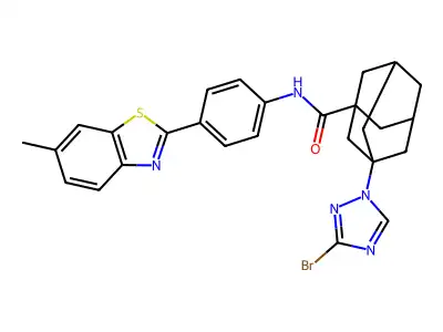 3-(3-bromo-1,2,4-triazol-1-yl)-N-[4-(6-methyl-1,3-benzothiazol-2-yl)phenyl]adamantane-1-carboxamide structure