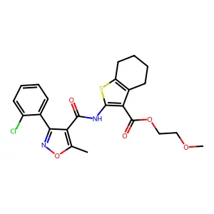2-methoxyethyl 2-({[3-(2-chlorophenyl)-5-methyl-1,2-oxazol-4-yl]carbonyl}amino)-4,5,6,7-tetrahydro-1-benzothiophene-3-carboxylate structure
