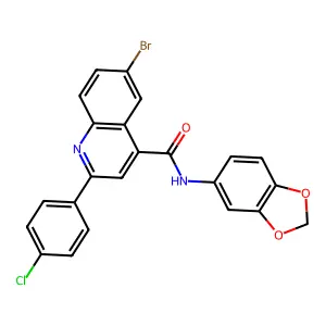 N-(1,3-benzodioxol-5-yl)-6-bromo-2-(4-chlorophenyl)quinoline-4-carboxamide structure
