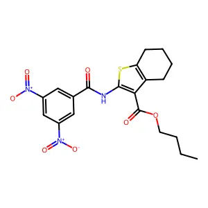 butyl 2-({3,5-bisnitrobenzoyl}amino)-4,5,6,7-tetrahydro-1-benzothiophene-3-carboxylate structure