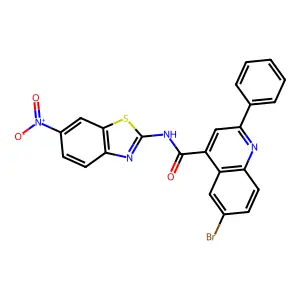 6-bromo-N-(6-nitro-1,3-benzothiazol-2-yl)-2-phenylquinoline-4-carboxamide structure