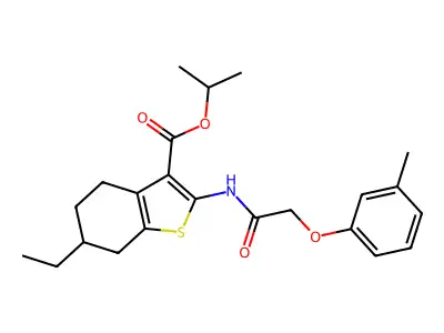 isopropyl 6-ethyl-2-{[(3-methylphenoxy)acetyl]amino}-4,5,6,7-tetrahydro-1-benzothiophene-3-carboxylate structure