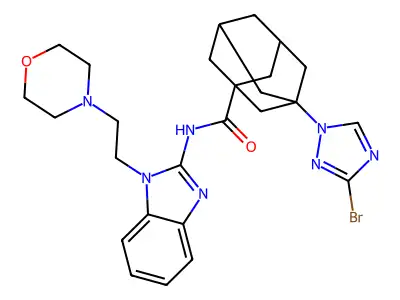 3-(3-bromo-1,2,4-triazol-1-yl)-N-[1-(2-morpholin-4-ylethyl)benzimidazol-2-yl]adamantane-1-carboxamide structure