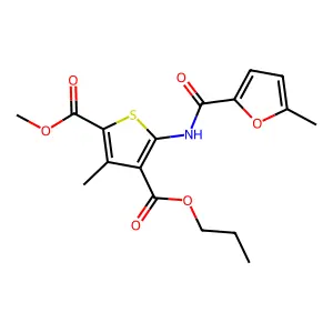 2-O-methyl 4-O-propyl 3-methyl-5-[(5-methylfuran-2-carbonyl)amino]thiophene-2,4-dicarboxylate structure