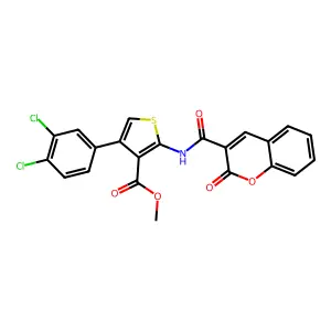 methyl 4-(3,4-dichlorophenyl)-2-{[(2-oxo-2H-chromen-3-yl)carbonyl]amino}thiophene-3-carboxylate structure