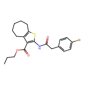 propyl 2-[[2-(4-bromophenyl)acetyl]amino]-5,6,7,8-tetrahydro-4H-cyclohepta[b]thiophene-3-carboxylate structure
