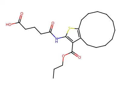 5-oxo-5-[(3-propoxycarbonyl-4,5,6,7,8,9,10,11,12,13-decahydrocyclododeca[b]thiophen-2-yl)amino]pentanoic acid structure