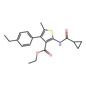ethyl 2-(cyclopropanecarbonylamino)-4-(4-ethylphenyl)-5-methylthiophene-3-carboxylate structure