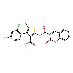 methyl 4-(2,4-dichlorophenyl)-5-methyl-2-[(2-oxochromene-3-carbonyl)amino]thiophene-3-carboxylate structure