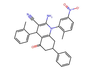 2-AMINO-1-(2-METHYL-5-NITROPHENYL)-4-(2-METHYLPHENYL)-5-OXO-7-PHENYL-1,4,5,6,7,8-HEXAHYDRO-3-QUINOLINECARBONITRILE structure
