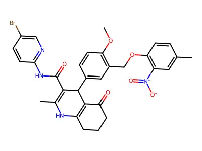 N-(5-bromopyridin-2-yl)-4-[4-methoxy-3-[(4-methyl-2-nitrophenoxy)methyl]phenyl]-2-methyl-5-oxo-4,6,7,8-tetrahydro-1H-quinoline-3-carboxamide structure